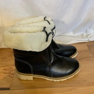 Faux leather and shearling fold down/lace up boots
